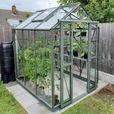 Green Aluminium Greenhouse 196 - Double Door, Toughened Glass Green Aluminium Greenhouse 196 - Double Door, Toughened Glass