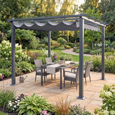 Metal Gazebo 110 - Powder Coated Aluminium, Retractable Canopy Metal Gazebo 110 - Powder Coated Aluminium, Retractable Canopy