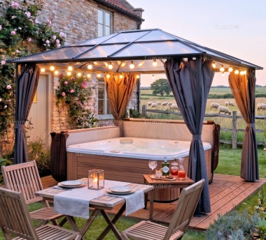 Metal Gazebo 284 - Polycarbonate Roof, Side Curtains