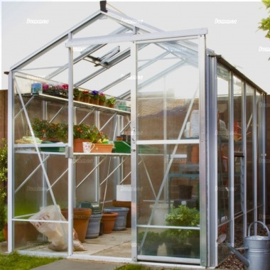 Grey Aluminium Greenhouse 610 - Toughened Glass Grey Aluminium Greenhouse 610 - Toughened Glass