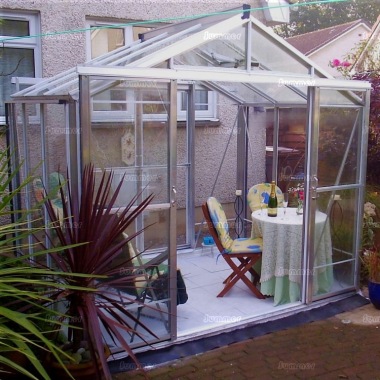 Grey Aluminium Greenhouse 612 - Toughened Glass, Double Door Grey Aluminium Greenhouse 612 - Toughened Glass, Double Door