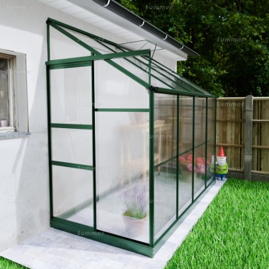 Aluminium Lean To Greenhouse 125 - Green, Polycarbonate, Base Included Aluminium Lean To Greenhouse 125 - Green, Polycarbonate, Base Included