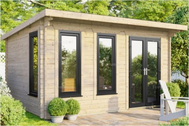 45mm Pent Log Cabin 909 - Double Glazed PVCu, Large Panes 45mm Pent Log Cabin 909 - Double Glazed PVCu, Large Panes