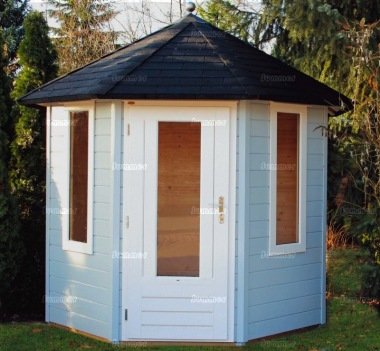Single Door 28mm Octagonal Log Cabin 354 - Double Glazed Single Door 28mm Octagonal Log Cabin 354 - Double Glazed