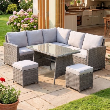 8 Seater Rattan Corner Dining Set 615 - Aluminium Frame, 100mm Cushions 8 Seater Rattan Corner Dining Set 615 - Aluminium Frame, 100mm Cushions