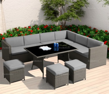 10 Seater Rattan Corner Dining Set 234 - Steel Frame, 80mm Cushions 10 Seater Rattan Corner Dining Set 234 - Steel Frame, 80mm Cushions