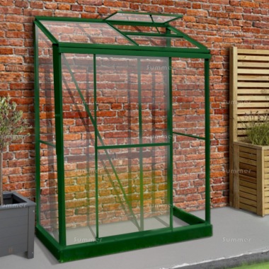 Aluminium Lean To Greenhouse 341 - Green, Toughened Glass, Base Included Aluminium Lean To Greenhouse 341 - Green, Toughened Glass, Base Included
