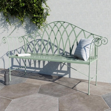 2 Seater Vintage Bench 629 - Wrought Iron, Green Antique Finish