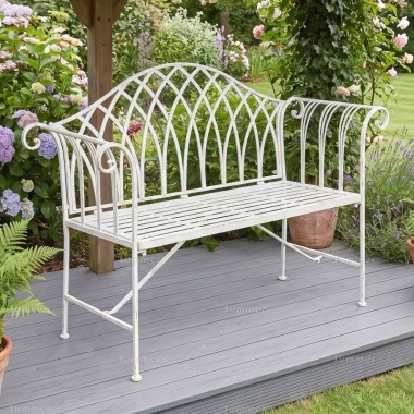 2 Seater Vintage Bench 630 - Wrought Iron, White Antique Finish 2 Seater Vintage Bench 630 - Wrought Iron, White Antique Finish