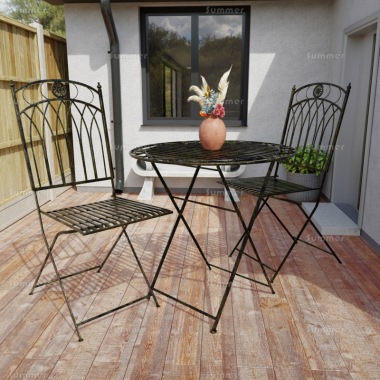 Vintage 2 Seat Bistro Set 613 - Black Antique Finish, Fully Assembled Vintage 2 Seat Bistro Set 613 - Black Antique Finish, Fully Assembled