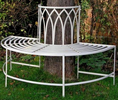 Vintage Tree Seat 636 - Wrought Iron, White Antique Finish, Half Round Vintage Tree Seat 636 - Wrought Iron, White Antique Finish, Half Round