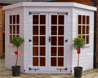 Corner Summerhouse 350 - Georgian, Double Door, Painted, Fitted Free Corner Summerhouse 350 - Georgian, Double Door, Painted, Fitted Free