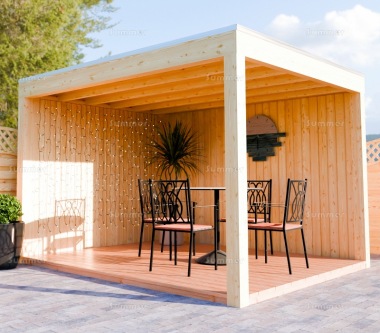 Modern Wooden Gazebo 355 - Pent Roof, Fully Boarded Walls