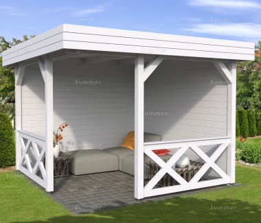 28mm Wooden Corner Gazebo 907 - Fully Boarded Walls, Balustrades 28mm Wooden Corner Gazebo 907 - Fully Boarded Walls, Balustrades