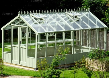 Painted Wooden Greenhouse 549 - Toughened Glass, Fitted Free Painted Wooden Greenhouse 549 - Toughened Glass, Fitted Free
