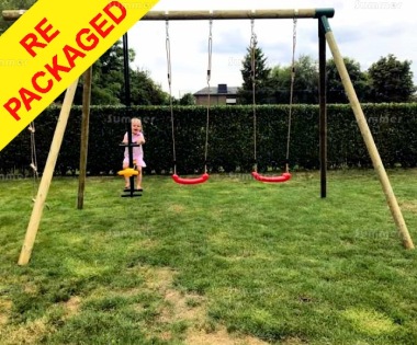 Repackaged Wooden Swing Set 778 - 2 Swings, Duo Seat, Rope Ladder Repackaged Wooden Swing Set 778 - 2 Swings, Duo Seat, Rope Ladder